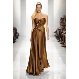Tony Bowls Brown Bronze Strapless Beaded Runway Glam Gown sz 6 Prom Pageant